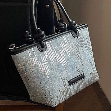 Demin Sequin Convertible Shoulder Bag in 2 Colours