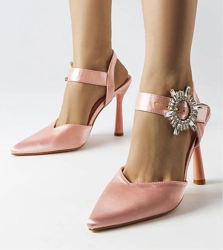 BEST VALUE Party Shoes | European Satin Ankle Strap Rhinestone Buckle High Heels pumps Solea