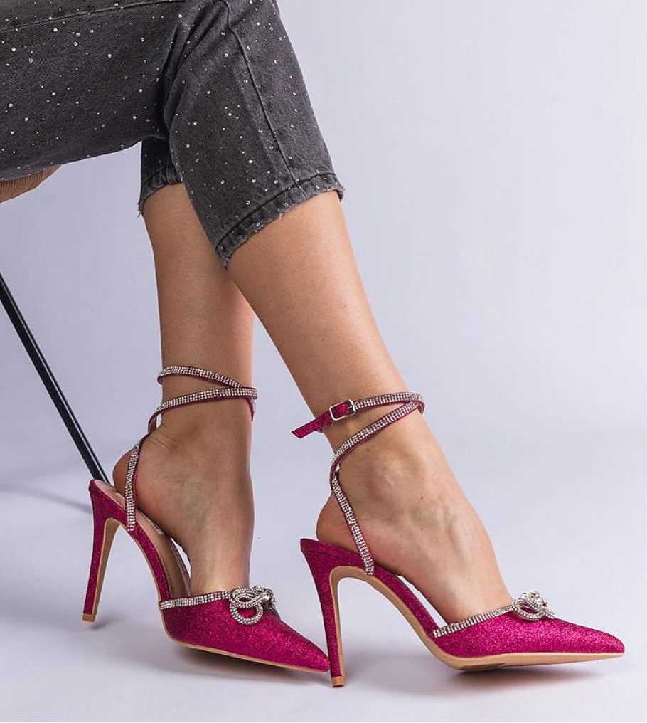 European Rhinestone Buckle Strap High Heels Pumps Solea in Glittering Pink