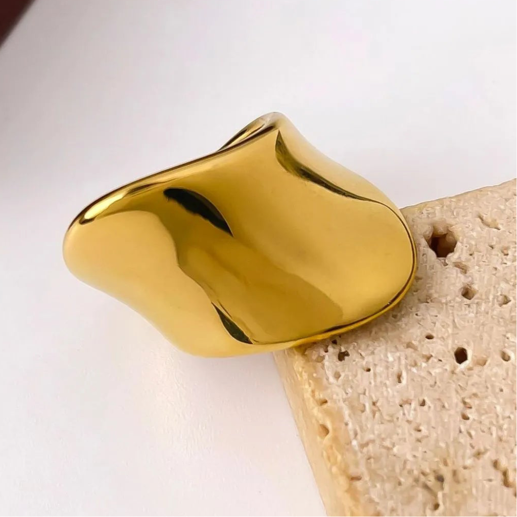 18K Gold-Plated Geometric Wide Band Rings