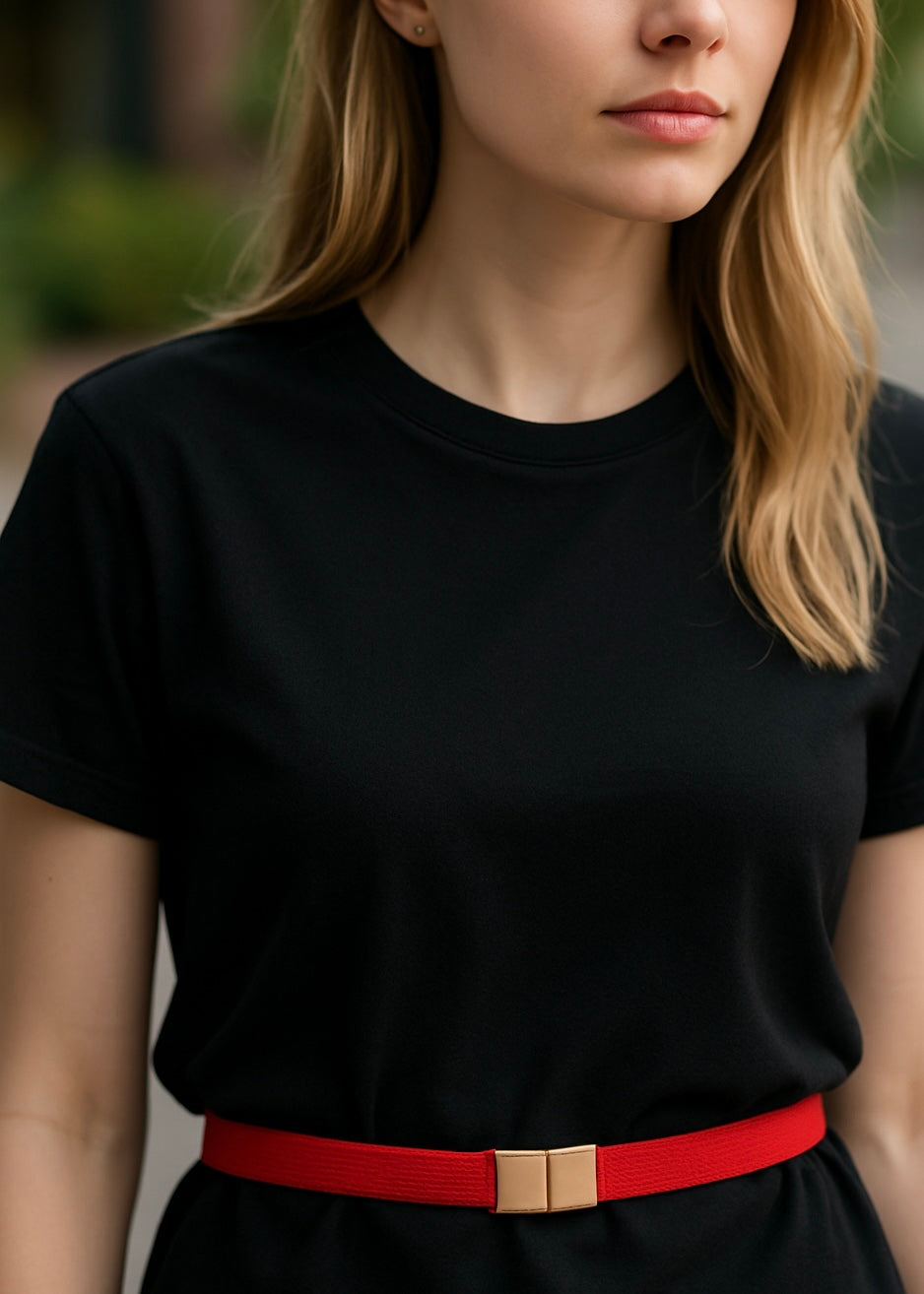 Ceinture fine élastique en PU en 3 couleurs