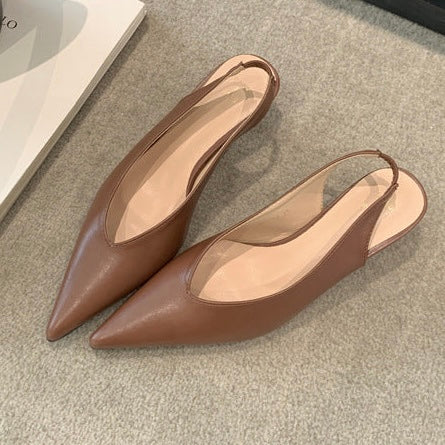 Pointed Mid-heel Sling Back Sandals in 3 Colours