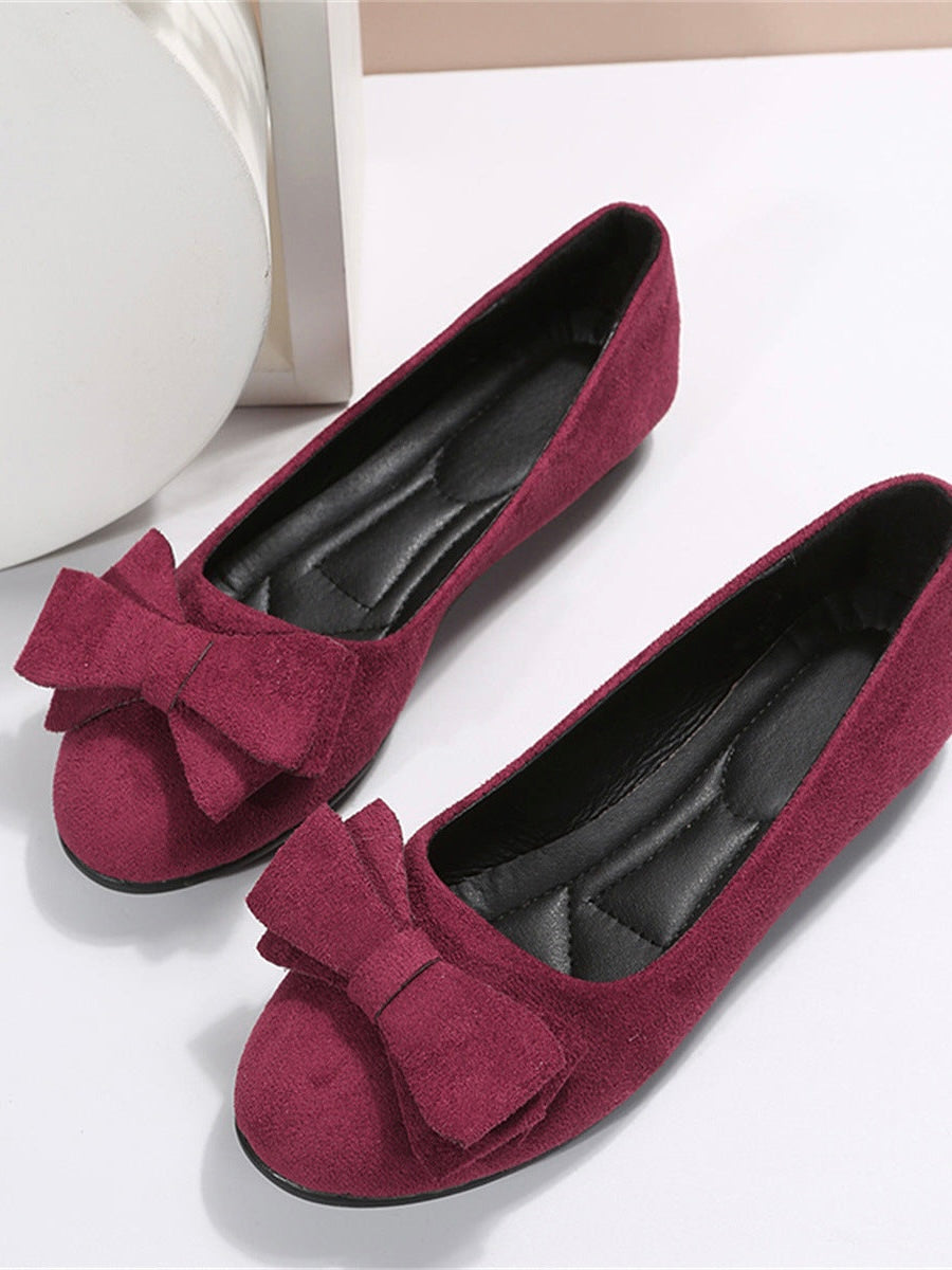 Chaussures plates à bout rond et nœud de couleur unie, disponibles en 3 couleurs
