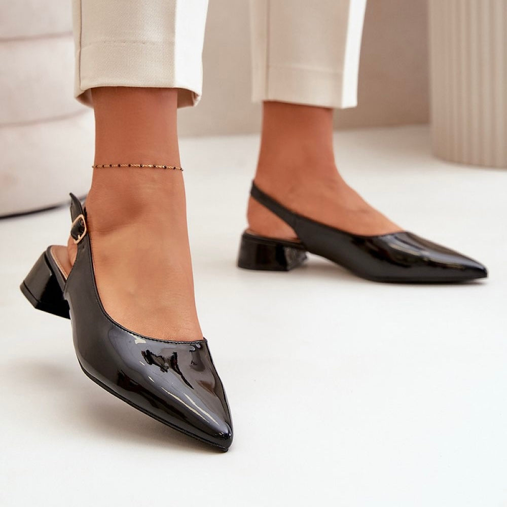European Patent Leather Block Heels Slingback Ballet Flats Step in style