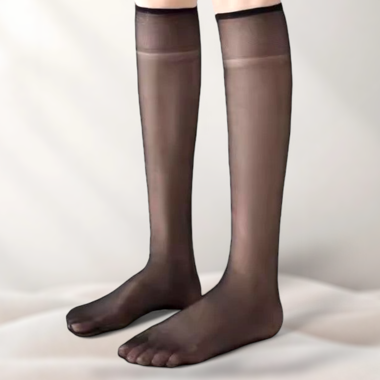 Summer Ultra-Sheer Concealer Below Knee Length Nylons 5-Pack in Nude & Black Colours