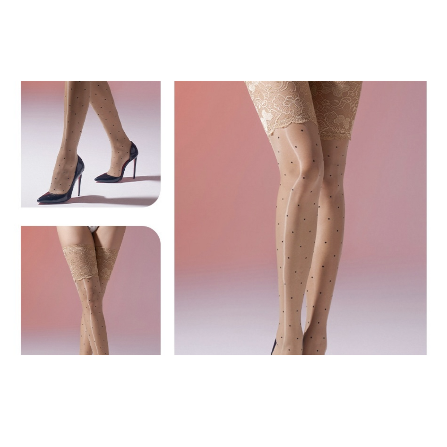 Summer High Glossy Sheer Polka Dot Sicily Lace Over-The-Knee Nylons in 4 Colours