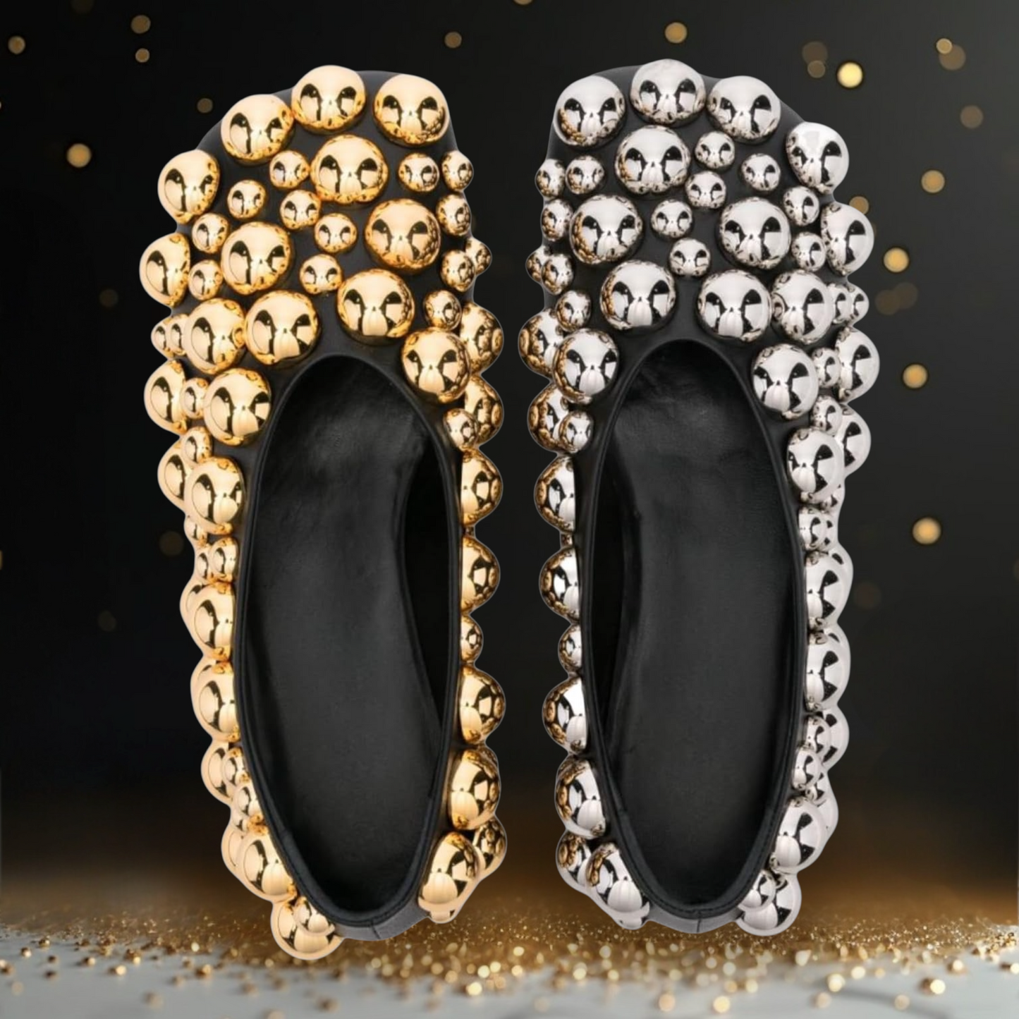 STYLE TENDANCE | Ballerines élégantes avec des accents de perles en or et argent