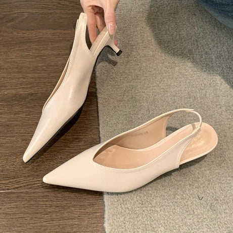 Pointed Mid-heel Sling Back Sandals in 3 Colours