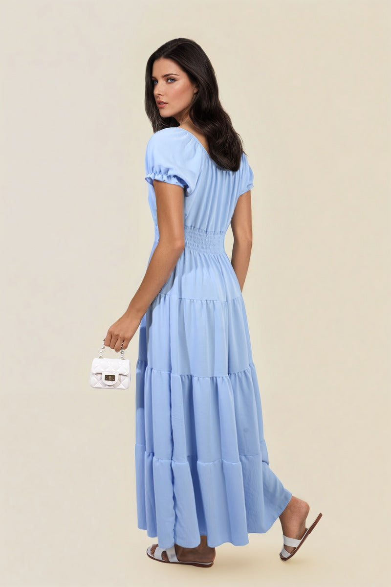 Smocked Waist Tiered Midi Dress in 5 Colours
