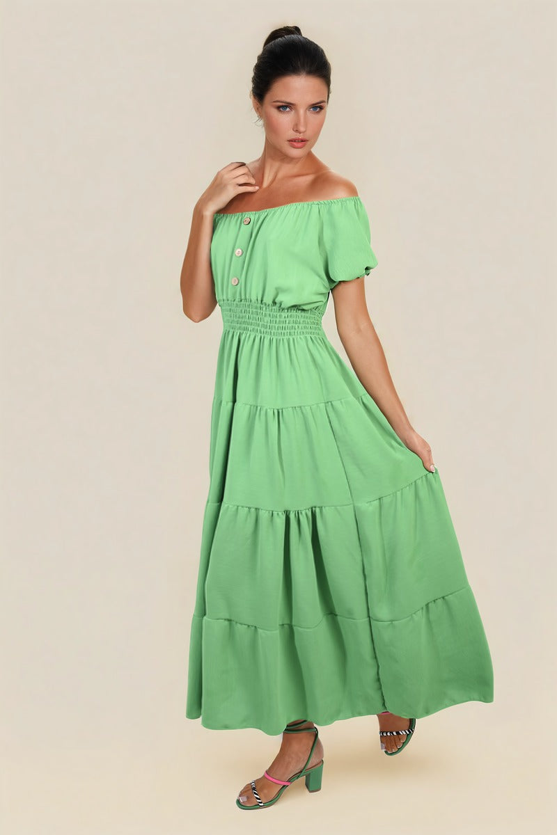 Smocked Waist Tiered Midi Dress in 5 Colours