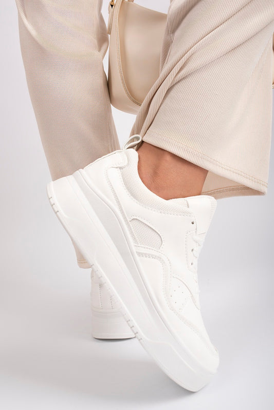 Baskets à plateforme épaisses en similicuir, 2 couleurs