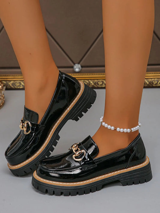 Round Toe Platform Loafers in Glossy and Matte