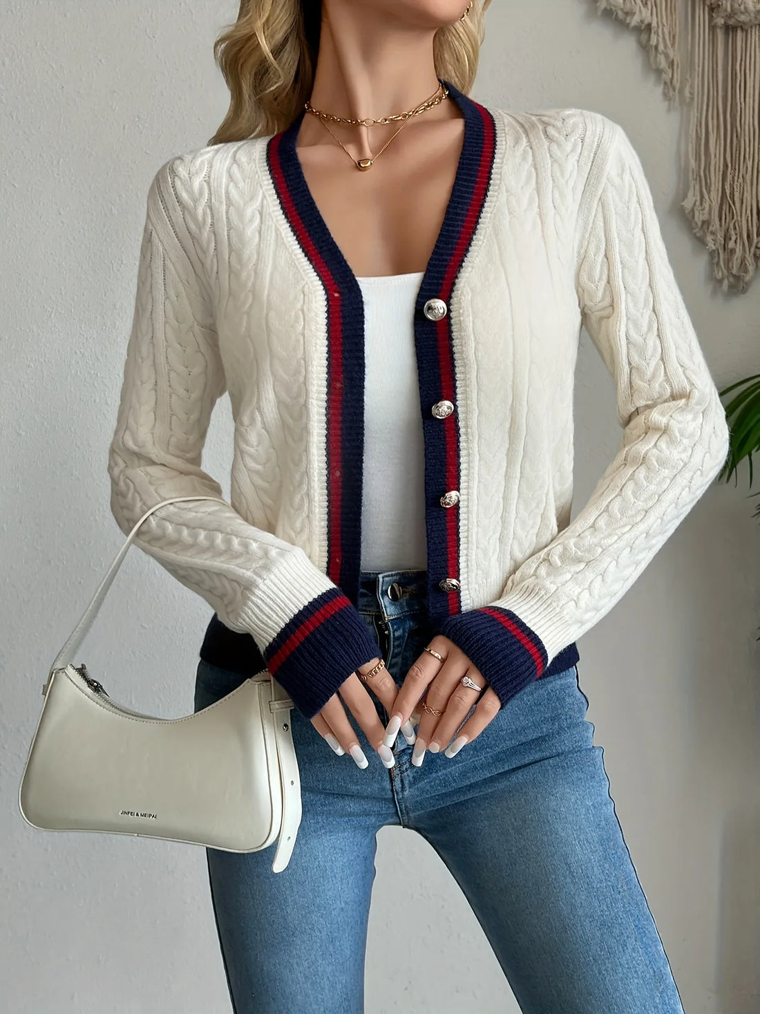 Cable Knit Button-Front Cardigan