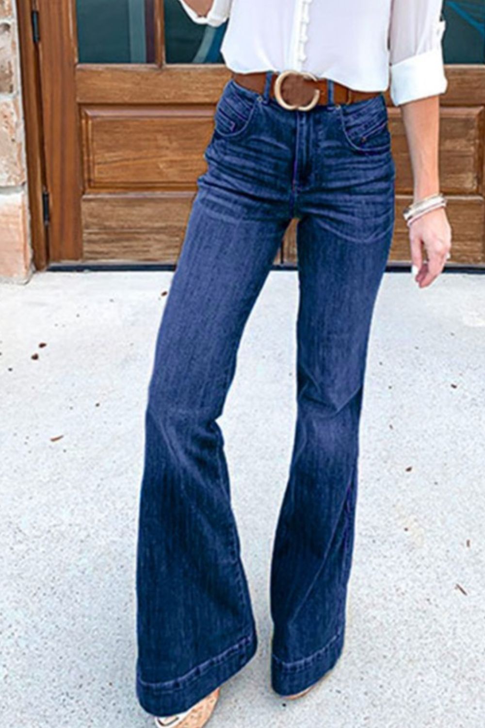 Full Size Flare Jeans with Pockets Plus Size Up to 4XL