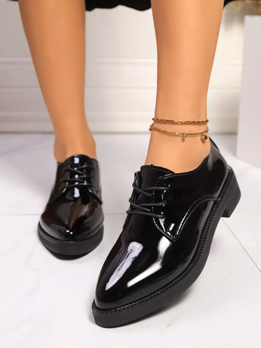 HOT STYLE ｜Point Toe Lace Up Loafers in Glossy & Matte