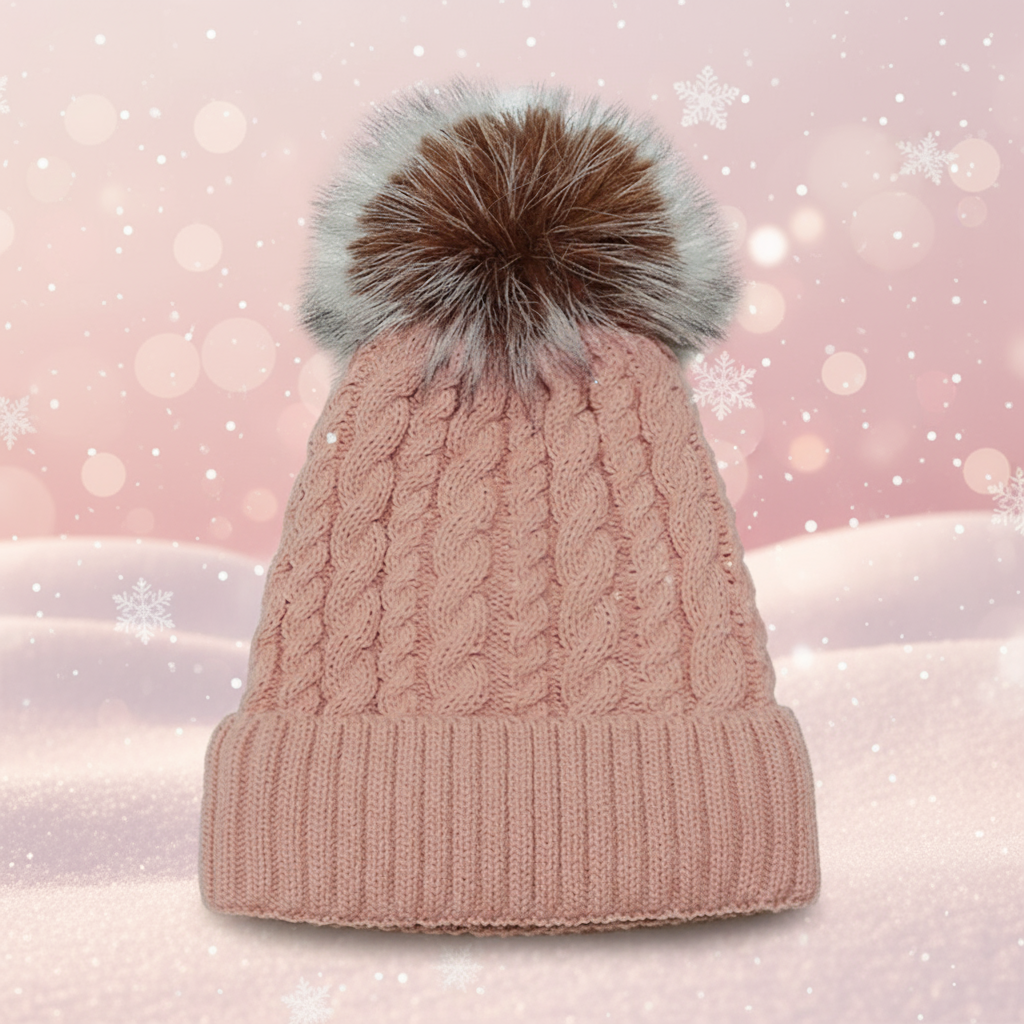 Bonnet d'hiver en maille torsadée avec pompon en 6 couleurs