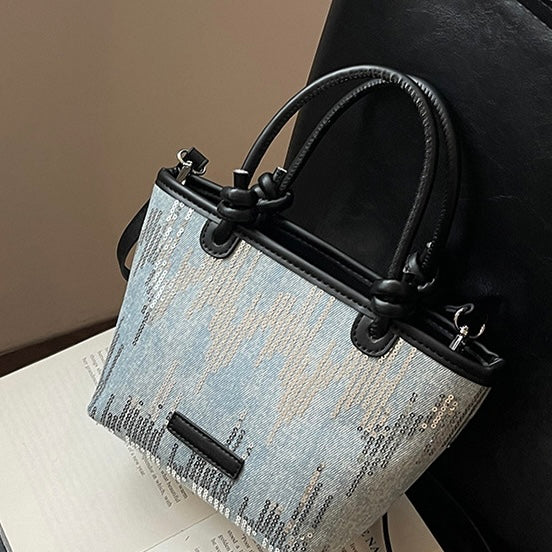 Demin Sequin Convertible Shoulder Bag in 2 Colours