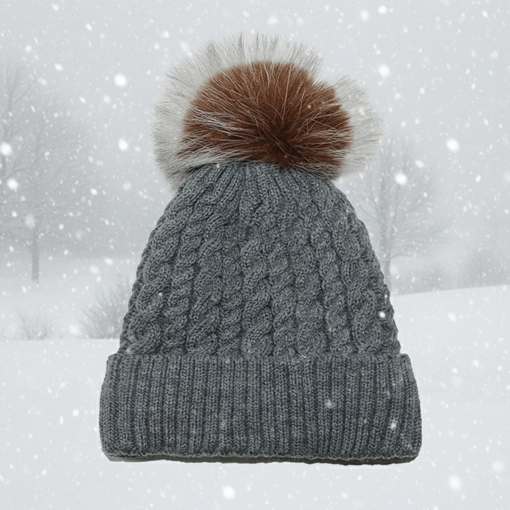 Bonnet d'hiver en maille torsadée avec pompon en 6 couleurs