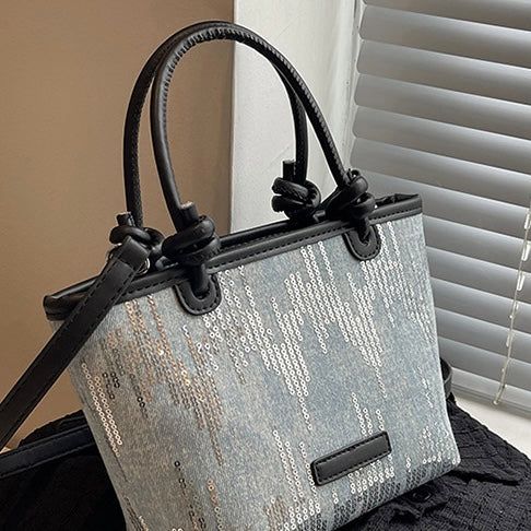 Demin Sequin Convertible Shoulder Bag in 2 Colours