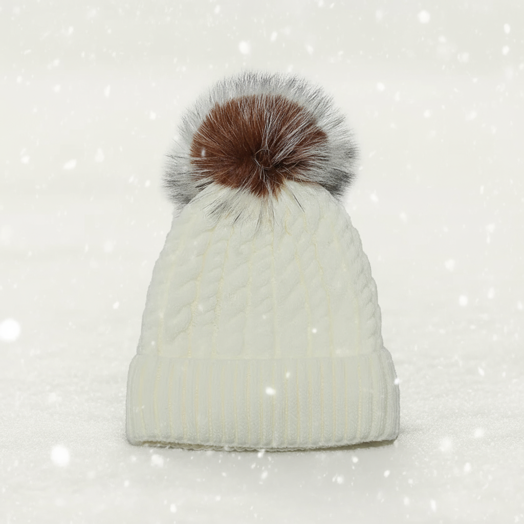 Bonnet d'hiver en maille torsadée avec pompon en 6 couleurs