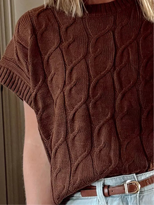 Pull ras du cou à manches courtes et texture torsadée en coton