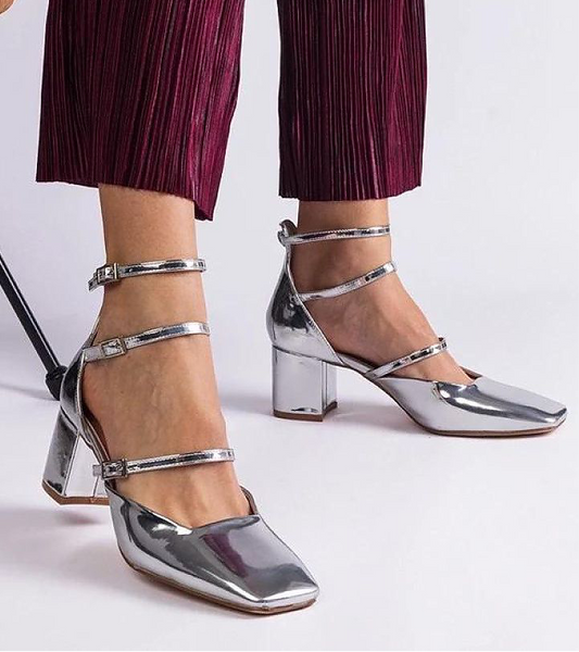 Patent Leather Triple Straps Square Block Heels Pump PRIMO