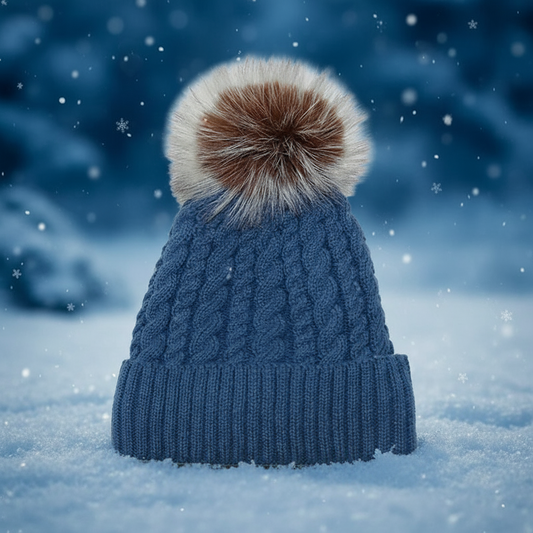 Bonnet d'hiver en maille torsadée avec pompon en 6 couleurs