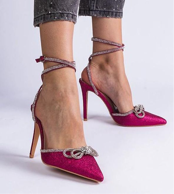European Rhinestone Buckle Strap High Heels Pumps Solea in Glittering Pink