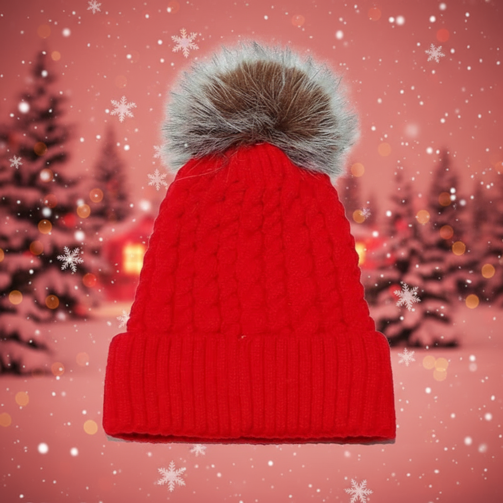 Bonnet d'hiver en maille torsadée avec pompon en 6 couleurs