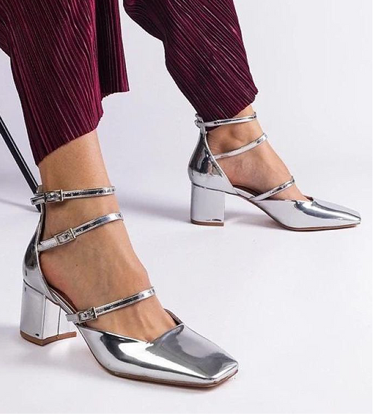 Patent Leather Triple Straps Square Block Heels Pump PRIMO
