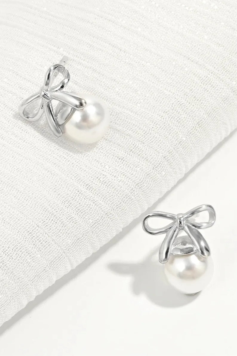 925 Sterling Silver Natural Pearl Bow Earrings