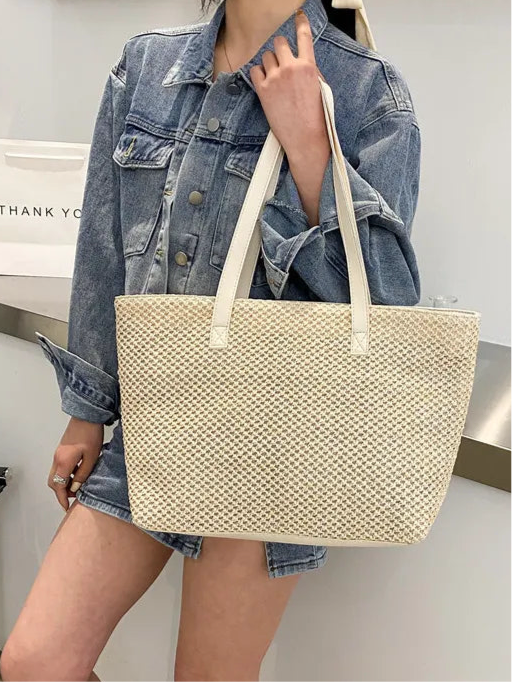 HOT STYLE | Solid Color Woven Tote Bag (16 in x 5 in) in 2 Colours