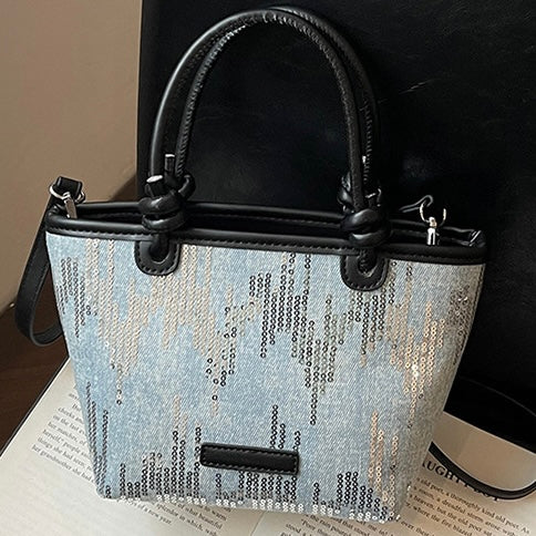 Demin Sequin Convertible Shoulder Bag in 2 Colours