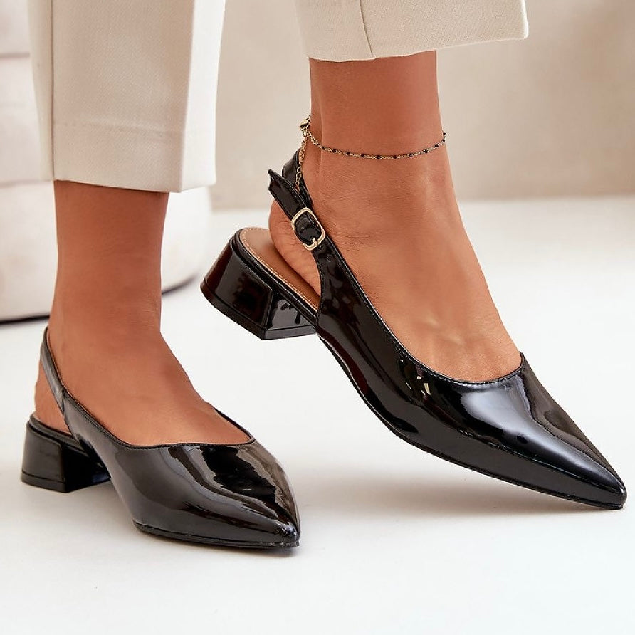 European Patent Leather Block Heels Slingback Ballet Flats Step in style