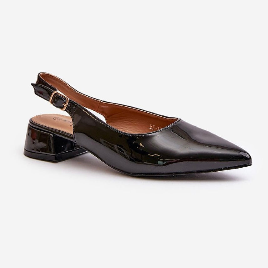 European Patent Leather Block Heels Slingback Ballet Flats Step in style