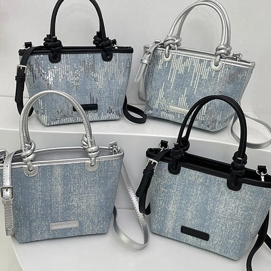 Demin Sequin Convertible Shoulder Bag in 2 Colours