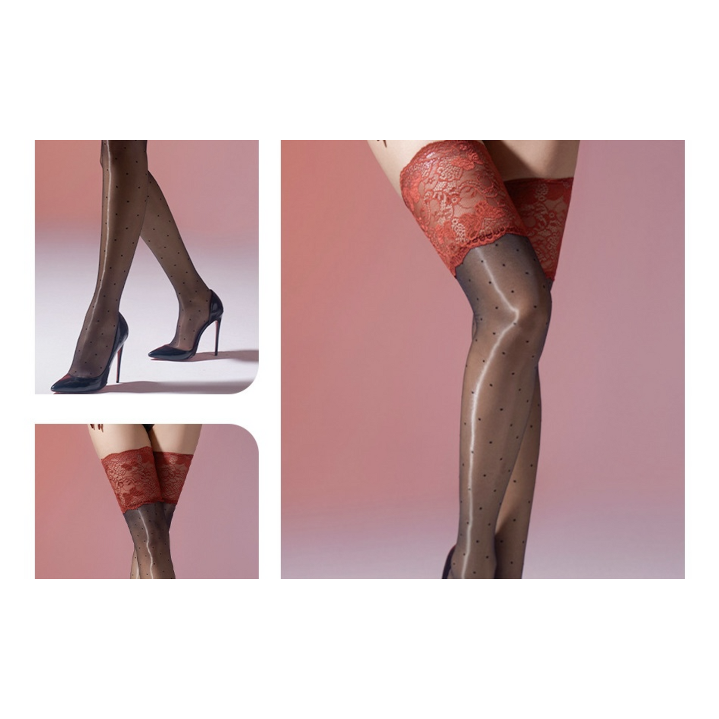 Summer High Glossy Sheer Polka Dot Sicily Lace Over-The-Knee Nylons in 4 Colours