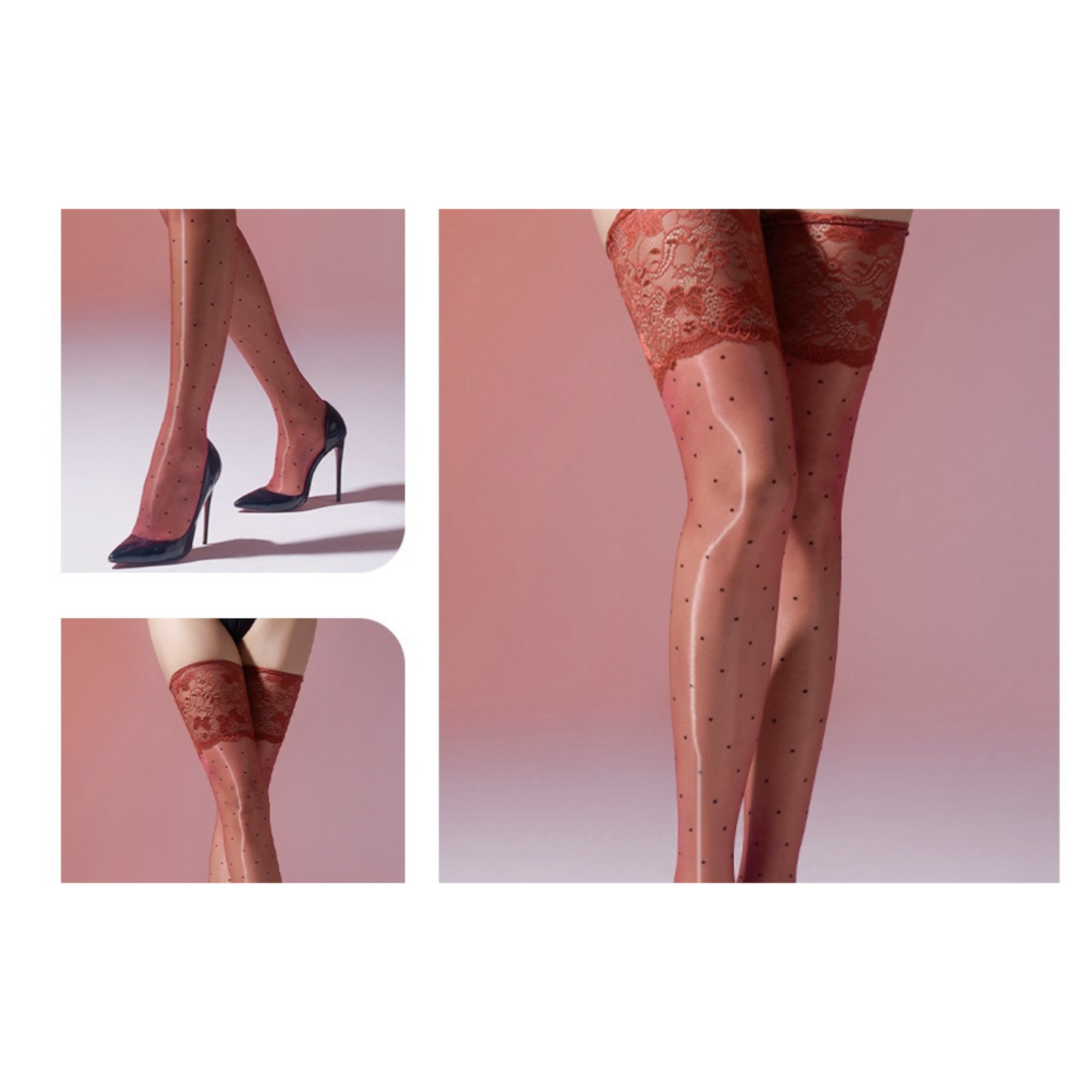 Summer High Glossy Sheer Polka Dot Sicily Lace Over-The-Knee Nylons in 4 Colours