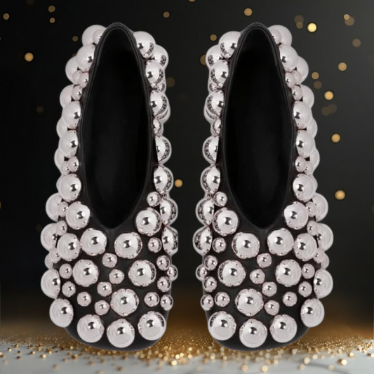 TRENDY STYLE ｜ Elegant Ballet Flats with Pearl Accents in Gold and Silver
