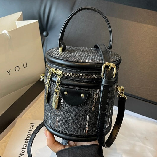 Denim Sequin Small Cylinder Convertible Crossbody Bag in 3 Colours