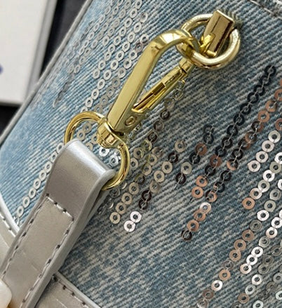 Denim Sequin Small Cylinder Convertible Crossbody Bag in 3 Colours