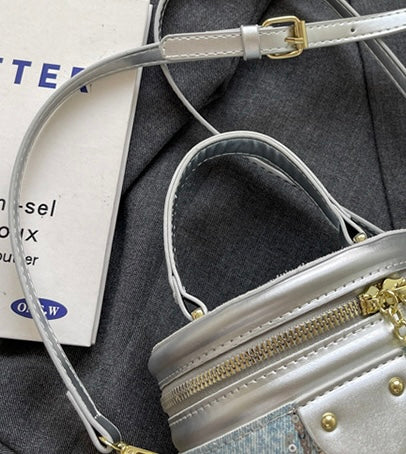 Denim Sequin Small Cylinder Convertible Crossbody Bag in 3 Colours