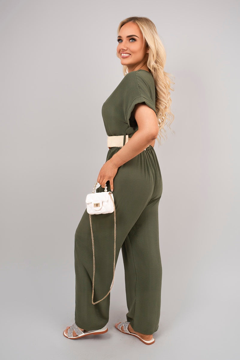 V Neck Short Sleeve Wide Leg Jumpsuit in 4 Colours