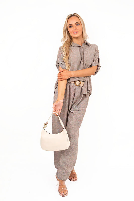 Rolled Sleeve Shirt and Trousers Co-ord Set in 2 Colours