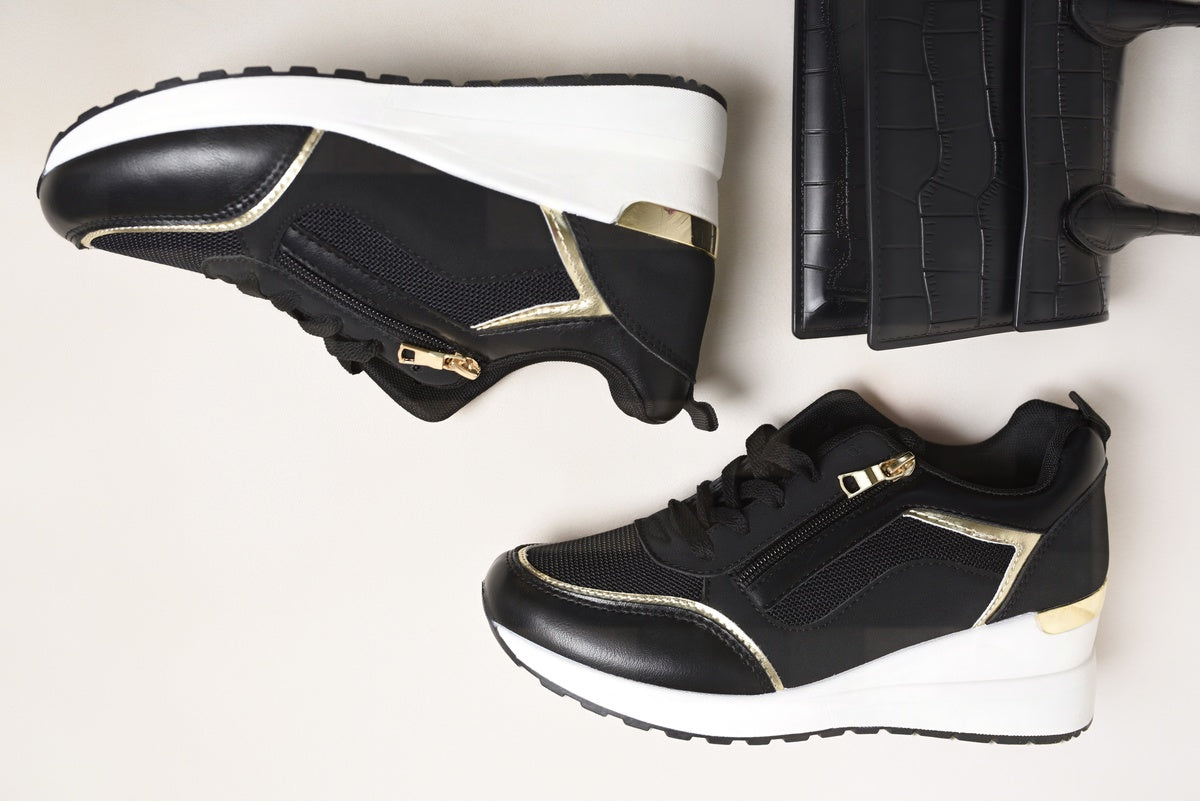 Baskets compensées à empiècements latéraux en maille zippée, disponibles en 3 couleurs