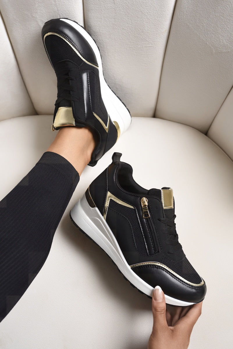 Baskets compensées à empiècements latéraux en maille zippée, disponibles en 3 couleurs