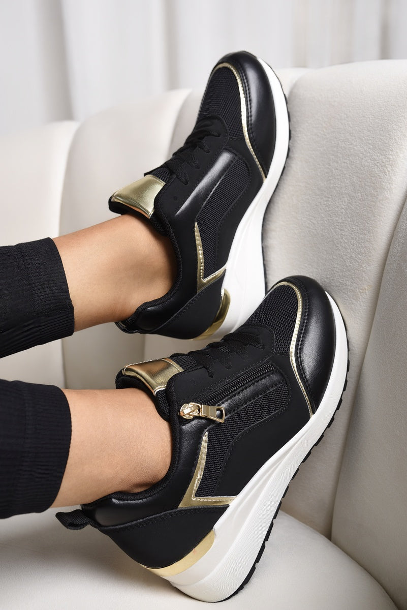 Baskets compensées à empiècements latéraux en maille zippée, disponibles en 3 couleurs