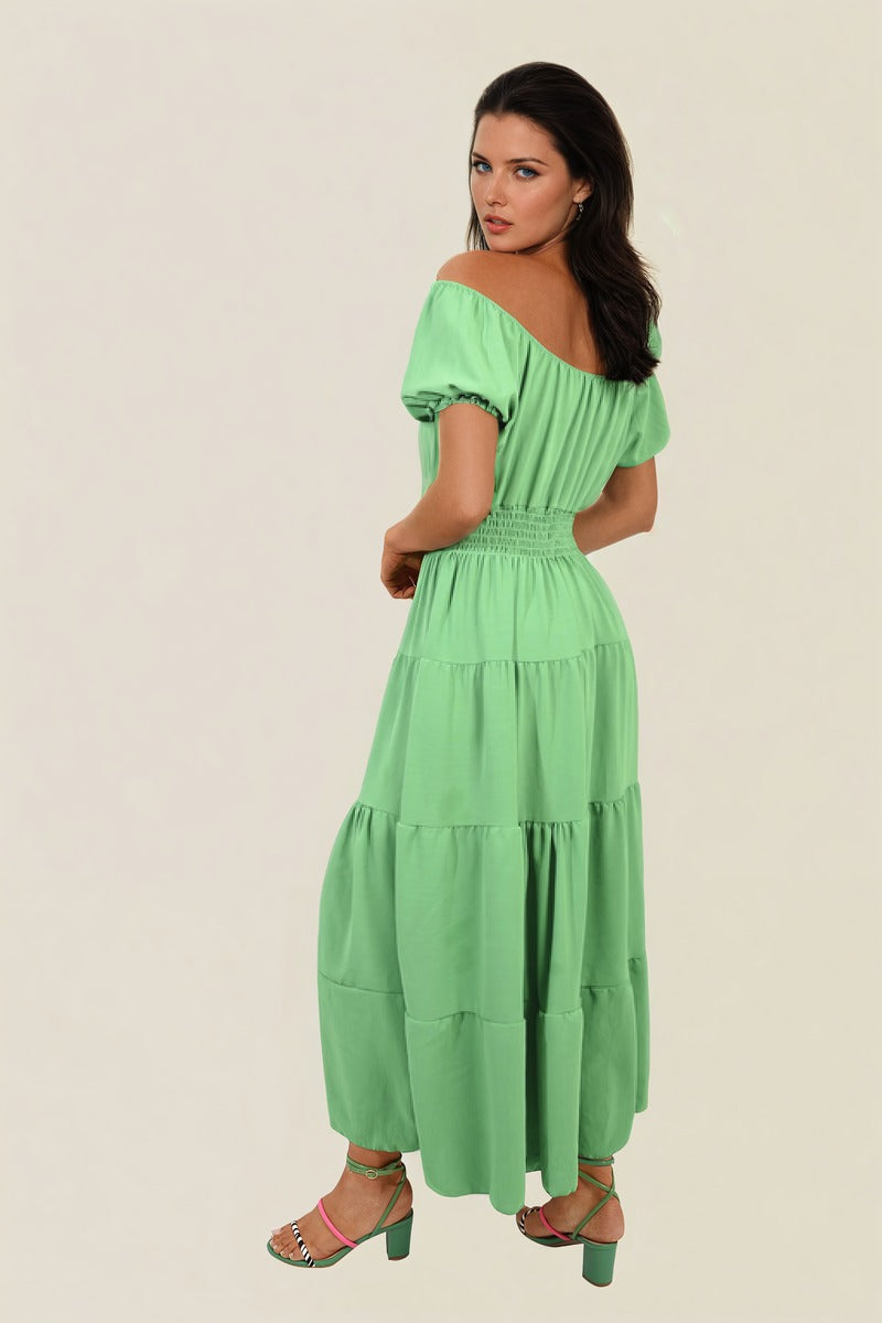 Smocked Waist Tiered Midi Dress in 5 Colours