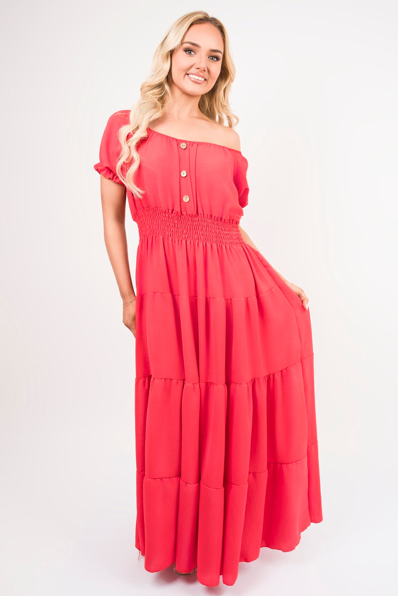 Smocked Waist Tiered Midi Dress in 5 Colours
