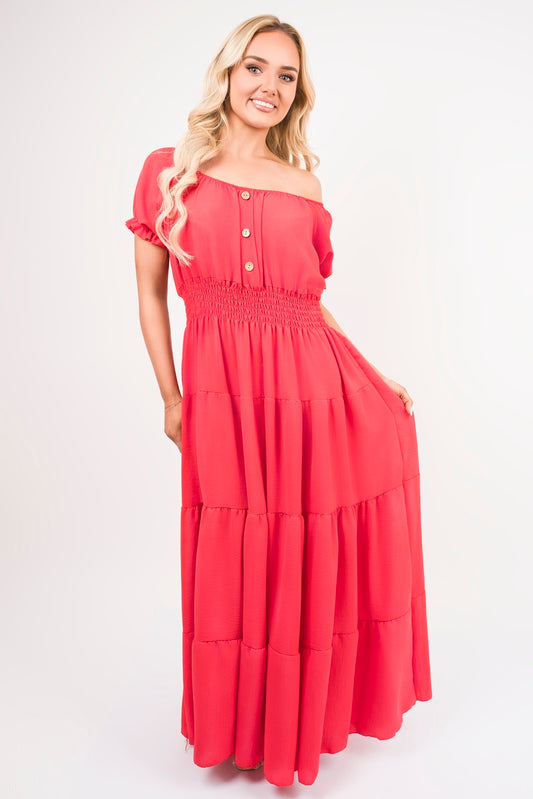 Smocked Waist Tiered Midi Dress in 5 Colours